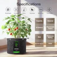Vivosun 10 Gallon Grow Bags 5-Pack Black Thickened Nonwoven Fabric Pots with Handles, Multi-Purpose Rings - Image 3