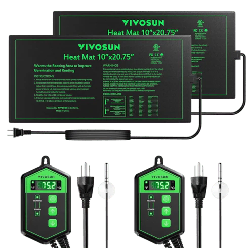 Vivosun 10" x 20.75" Seedling Heat Mat and Digital Thermostat Combo Set MET Standard, 2 Pack