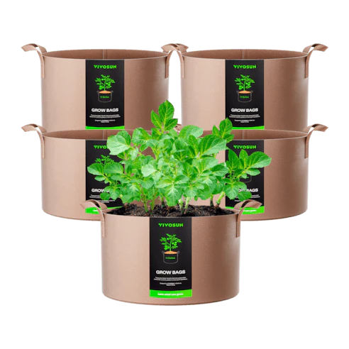 Vivosun 15 Gallon Grow Bags 5-Pack Brown Thickened Nonwoven Fabric Pots with Handles