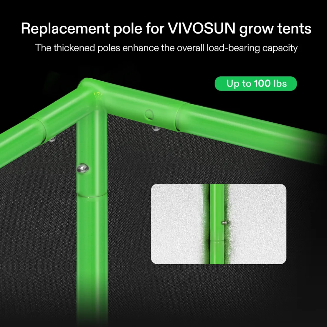 Vivosun 16mm Grow Tent Pole-B for 4x4/4x8 Tent 1-Piece, Only for Vivosun Grow Tents - Image 5