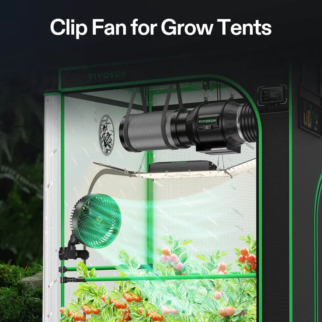 Vivosun 2-Pack AeroWave E6 Gen2, Grow Tent Clip Fan 6", EC Motor, Smart Control, Powerful Oscillating Fan, Black - Image 8
