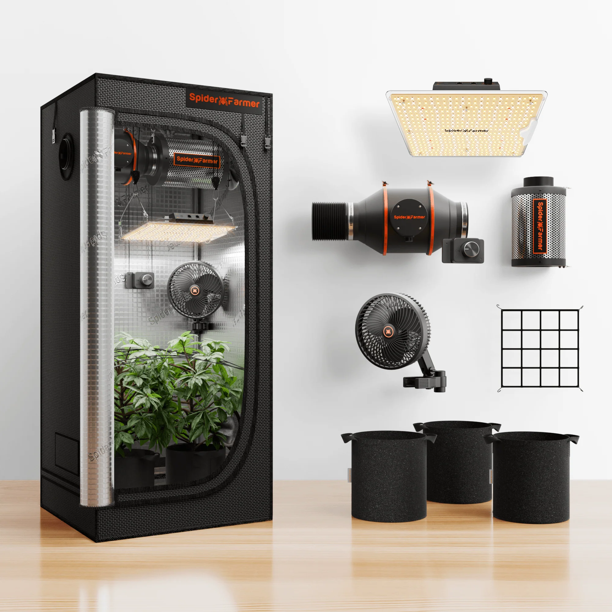 Spider Farmer® 2’x2′X4.6′ Complete Grow Tent Kit丨SF1000D Full Spectrum LED Grow Light丨6” Clip Fan丨4” Ventilation System with Speed Controller