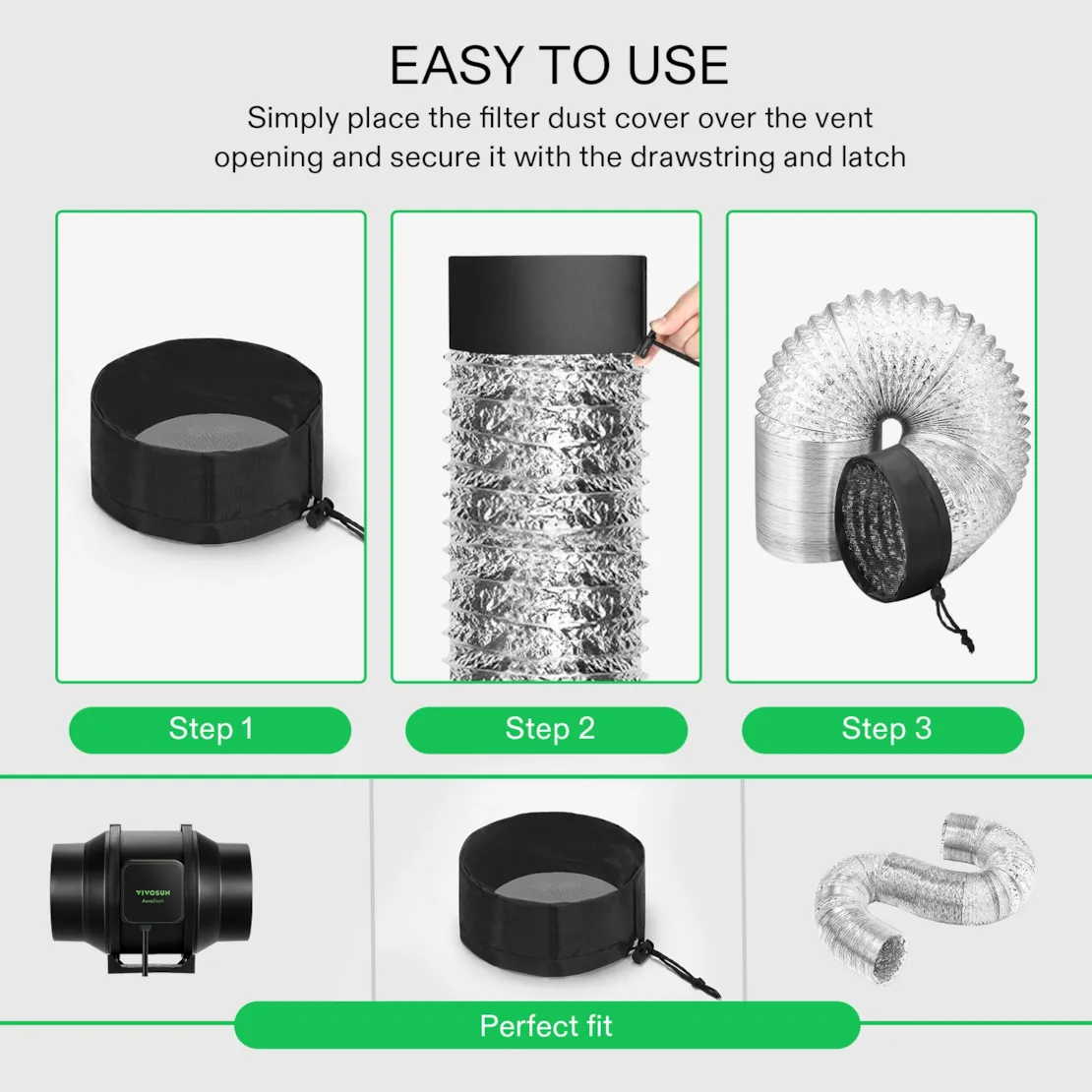 Vivosun 4" Grow Tent Duct Filter Vent Cover w/ Elastic Band and Fixed Buckle, 2 Pcs - Image 6
