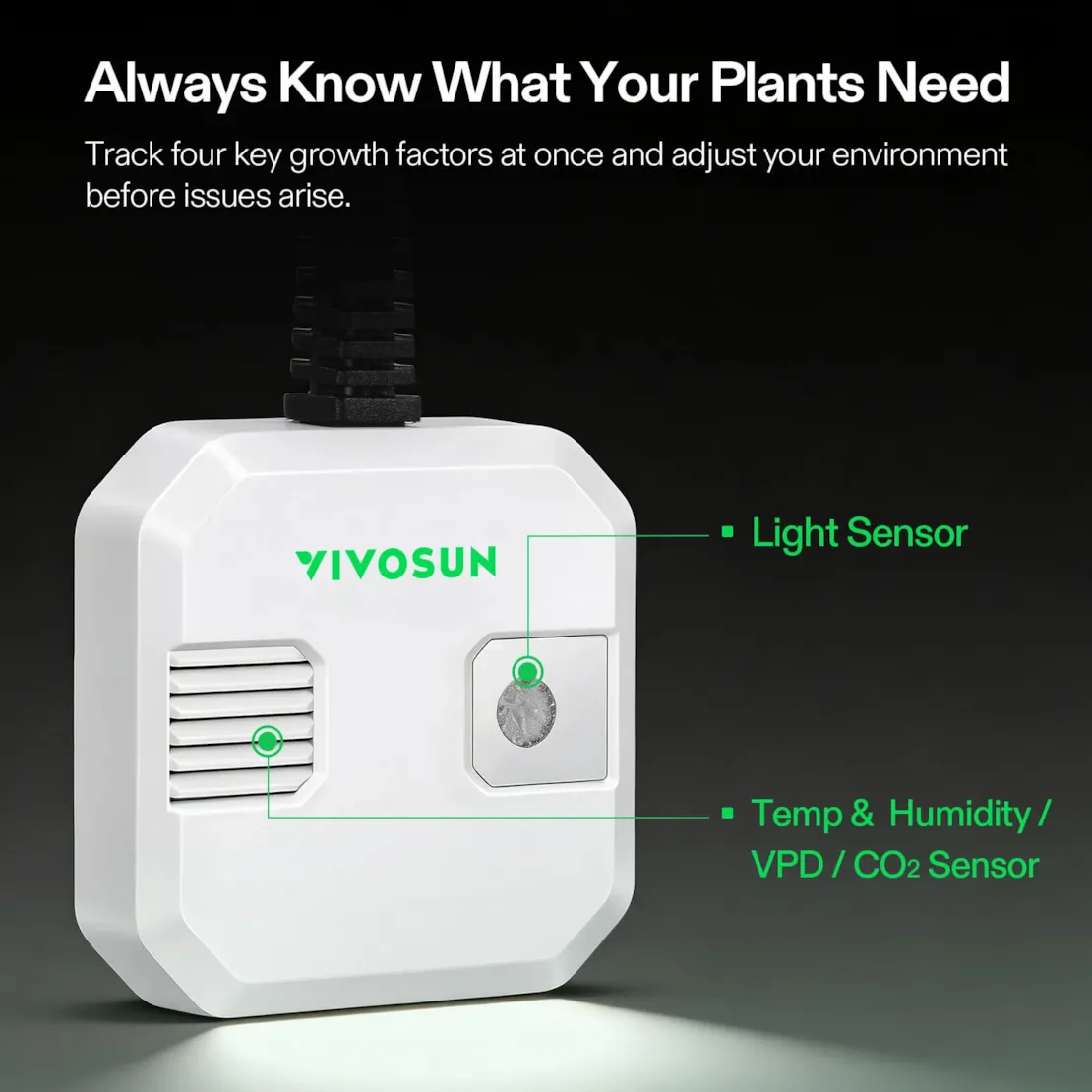 Vivosun 4-in-1 Sensor, Temperature and Humidity Monitoring with CO₂ and Light Detection, Compatible with GrowHub E42A+ - Image 3