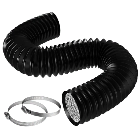 Vivosun 4 Inch 8 Feet Black Non-Insulated Flex Air Aluminum Ducting, w/Two 4 Inch Stainless Steel Clamps