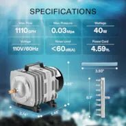 Vivosun 40W 1110 GPH Commercial Air Pump 8 Outlet 70L/min - Image 2