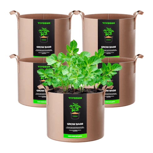 Vivosun 5 Gallon Grow Bags 5-Pack Brown Thickened Nonwoven Fabric Pots with Handles