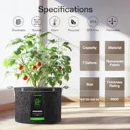 Vivosun 7 Gallon Grow Bags 5-Pack Black Thickened Nonwoven Fabric Pots with Handles, Multi-Purpose Rings - Image 3