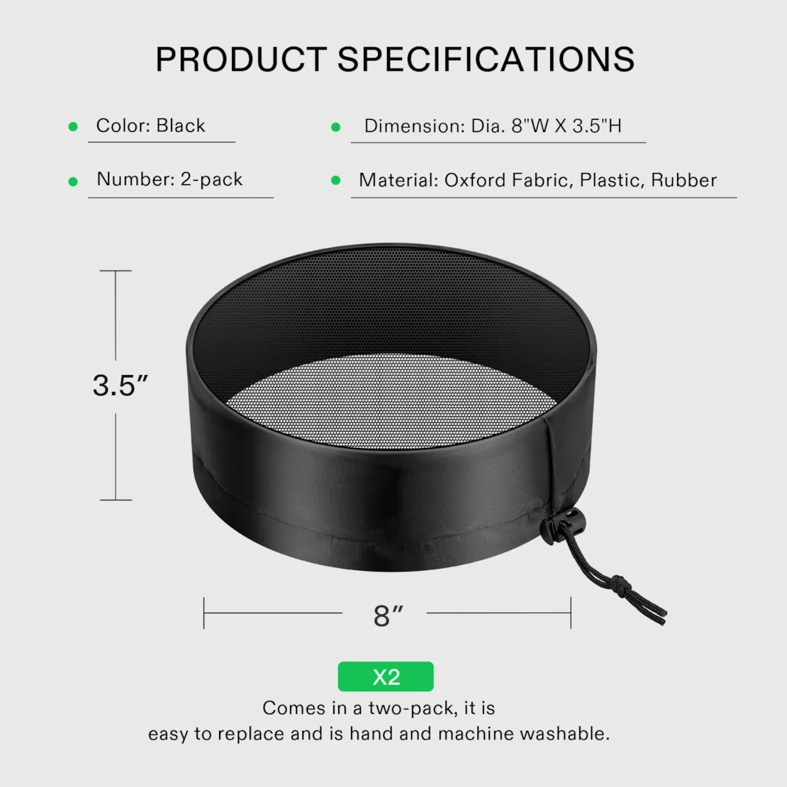 Vivosun 8" Grow Tent Duct Filter Vent Cover w/ Elastic Band and Fixed Buckle, 2 Pcs - Image 2