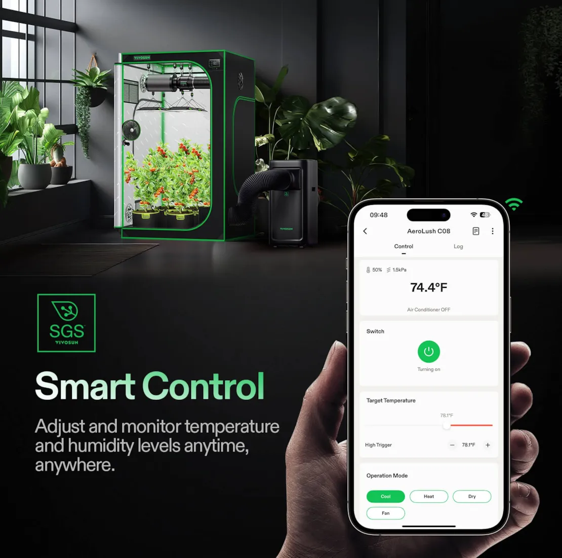 Vivosun AeroLush C08 Intelligent Air Conditioner, 4-in-1 Function, with Temperature & Humidity Sensor Probe - Image 3