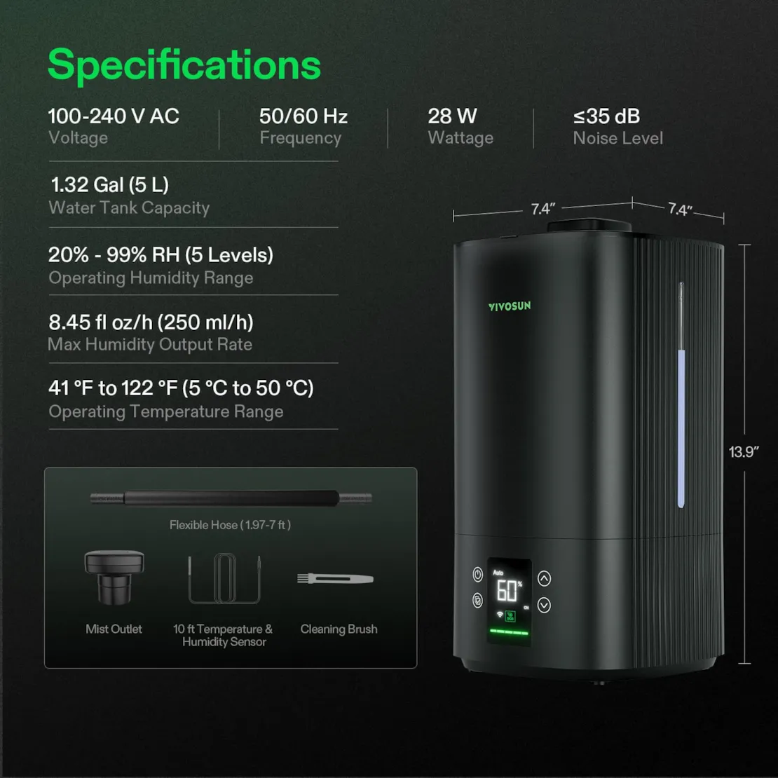 Vivosun AeroStream H05 Intelligent Wi-Fi Humidifier, 1.32 Gal / 5 L Humidifier with Temp & Humidity Probe, Smart Remote Control, Designed for Growers - Image 6