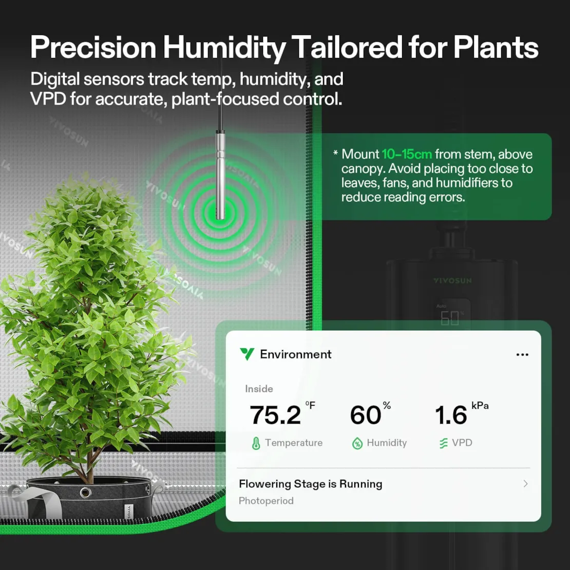 Vivosun AeroStream H09 Intelligent Wi-Fi Humidifier, 2.38 Gal / 9 L Humidifier with Temp & Humidity Probe, Smart Remote Control, Designed for Growers - Image 4