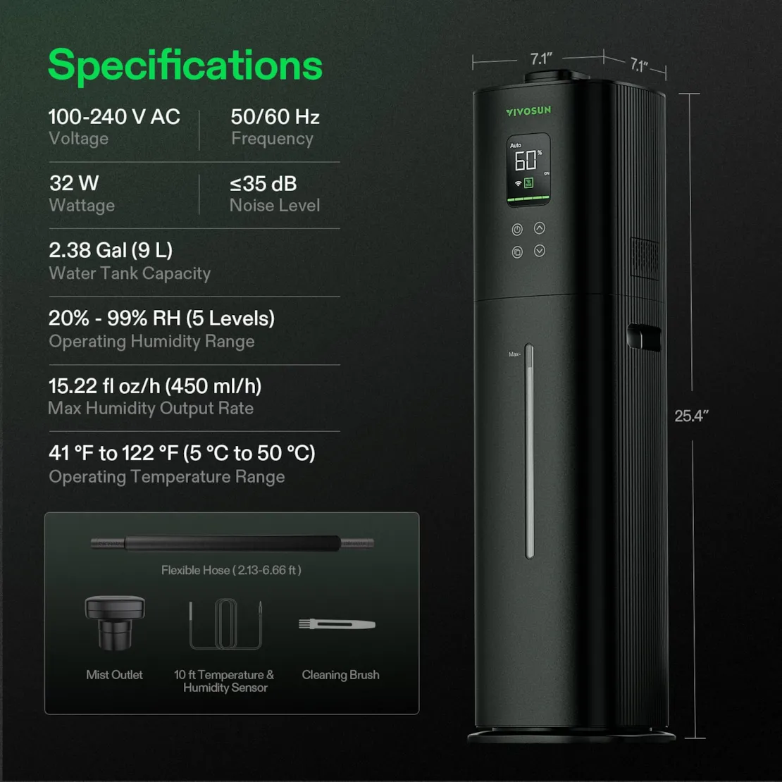 Vivosun AeroStream H09 Intelligent Wi-Fi Humidifier, 2.38 Gal / 9 L Humidifier with Temp & Humidity Probe, Smart Remote Control, Designed for Growers - Image 6