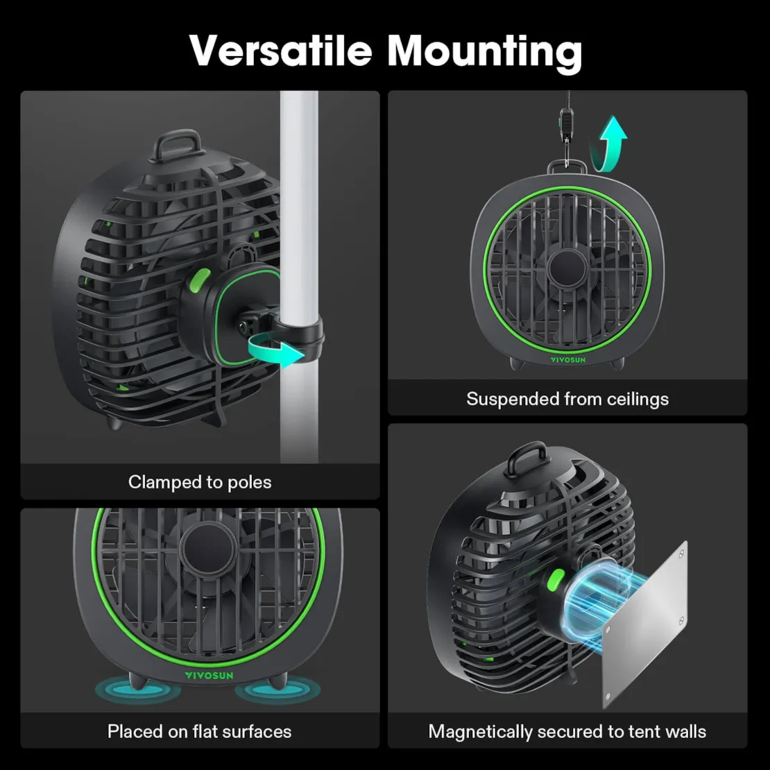 Vivosun AeroWave D4, 4” Grow Tent Clip Fan with Detachable Hook, Black - Image 7