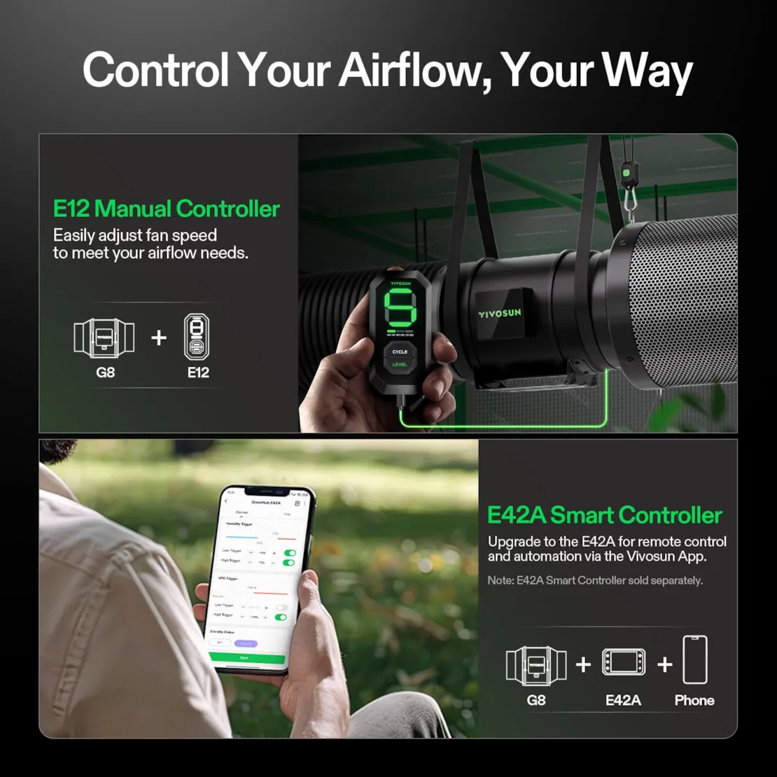 Vivosun AeroZesh G8 Inline Fan 8" with E12 Speed Controller, PWM-Controlled EC Fan for Grow Tent Ventilation - Image 6