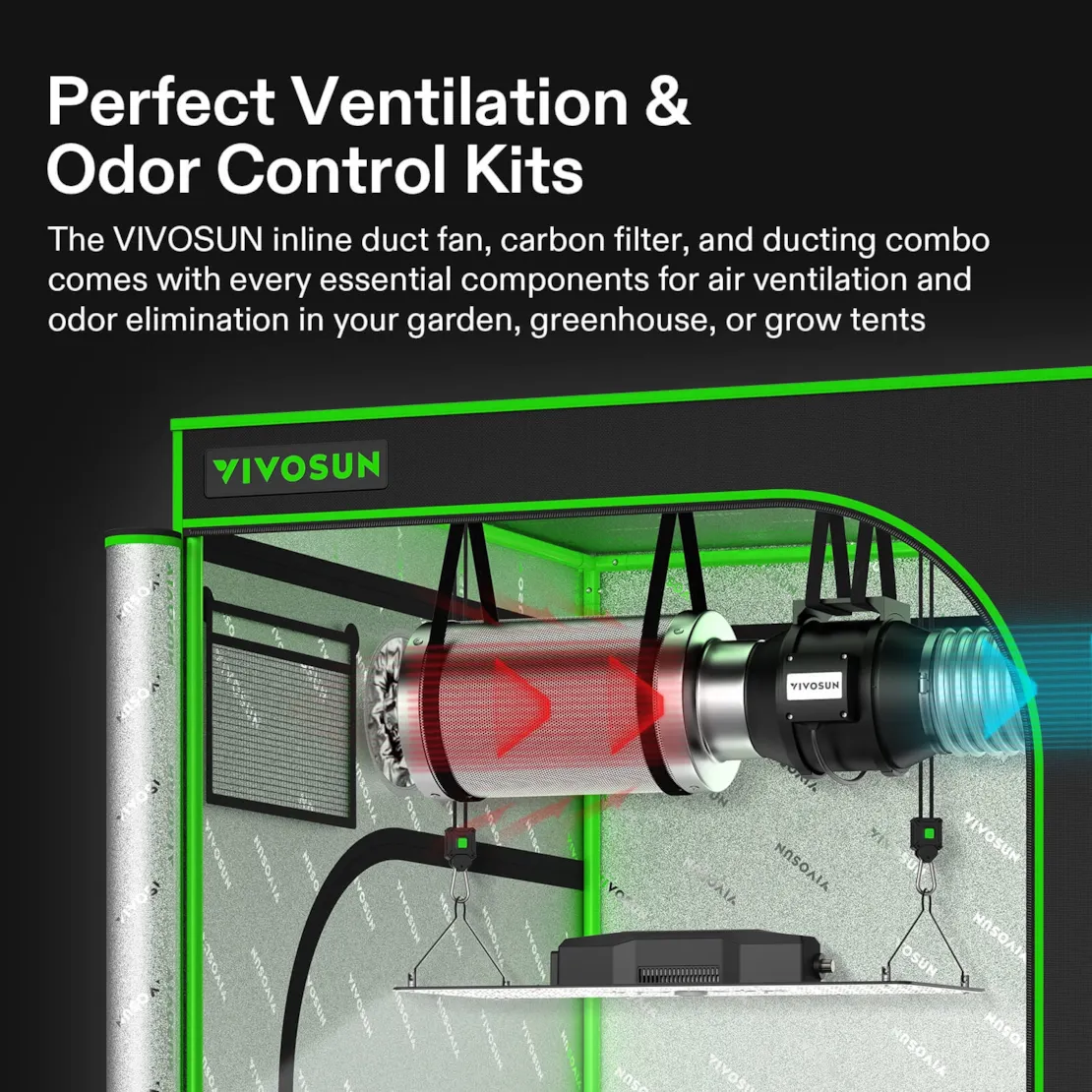 Vivosun Air Filtration Kit R6 6", Inline Fan R6 with Variable Speed Controller, Carbon Filter & Ducting Combo - Image 2