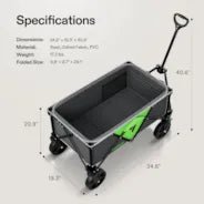 Vivosun Collapsible Folding Wagon, Outdoor Utility with Silent Universal Wheels, 110L, Grey & Green - Image 7