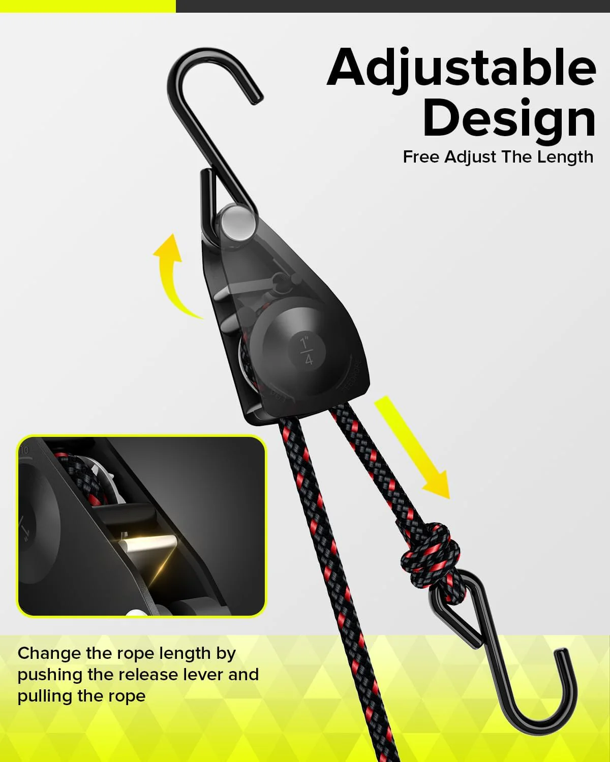 Elufah 1/4" Ratchet Tie Down Straps, 2-Pack & 12FT Adjustable Rope Hangers - Image 4