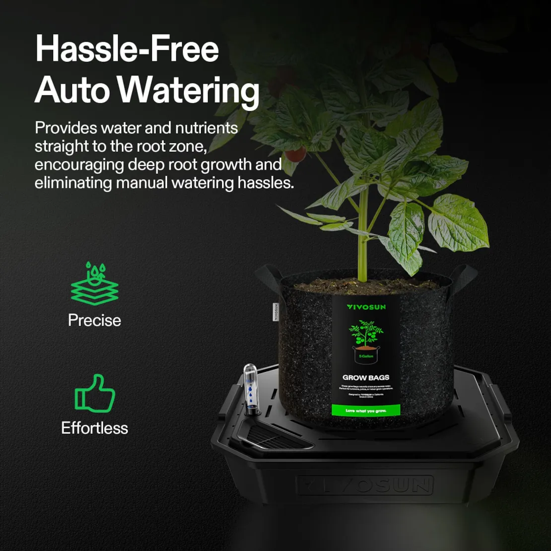 Vivosun FlexFeed Self-Watering Fabric Pot Base, Auto-Irrigation Water Delivery System with Reservoir Meter, 4-Pack - Image 2