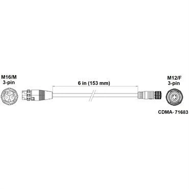 Fluence PSU2 DC Dimming Adapter 6in – M12 Threaded to M16 Push-Lock Connector