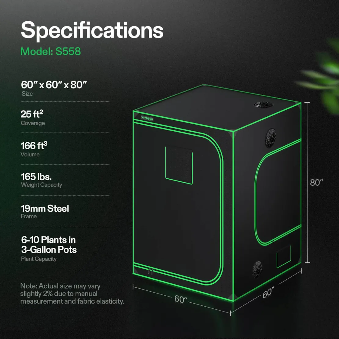 Vivosun Grow Tent 5x5 S558, 6-10 Plants Use, 600D Light-proof Oxford - Image 8