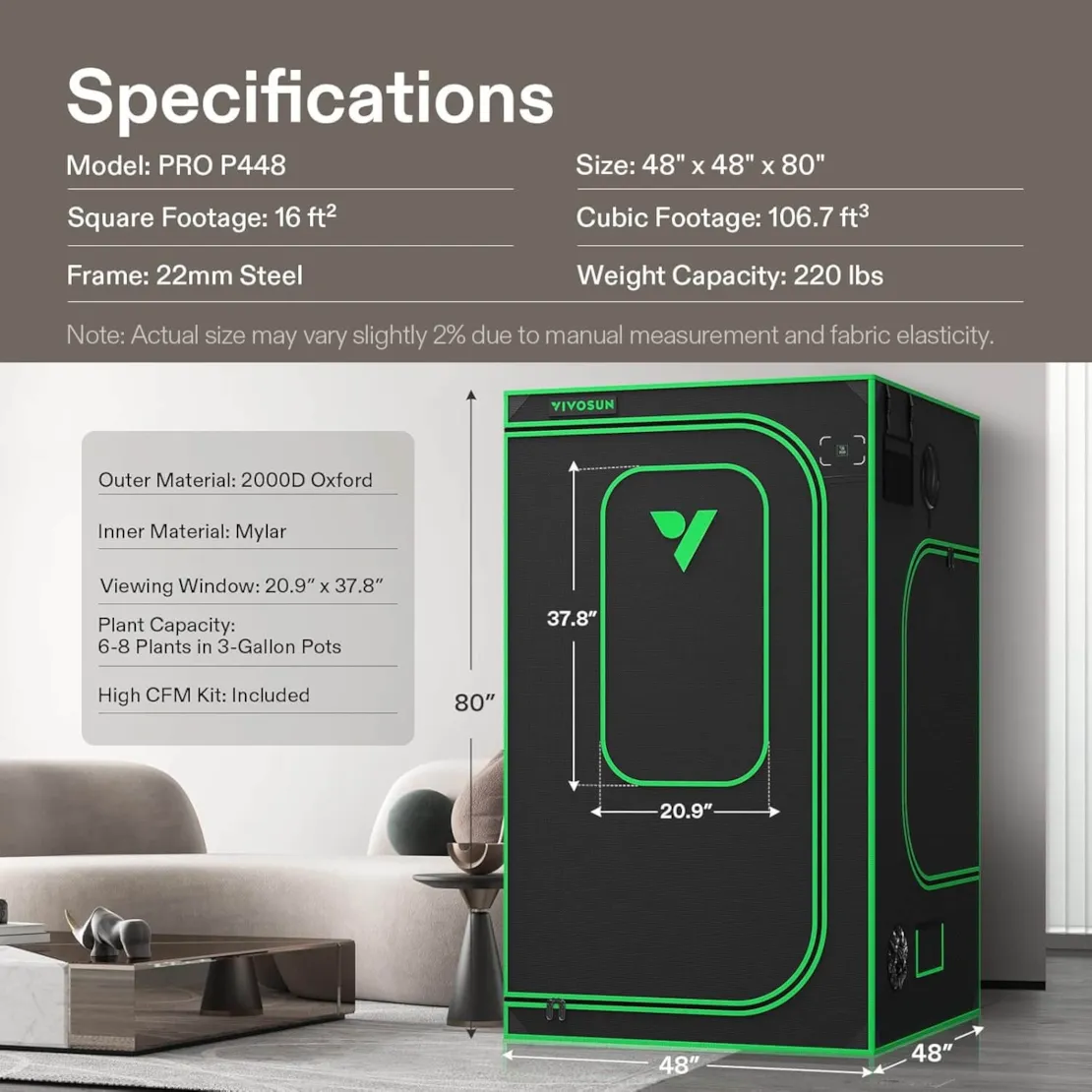 Vivosun Grow Tent Pro 4x4 P448, 4-8 Plants Use, Large Front Window - Image 7