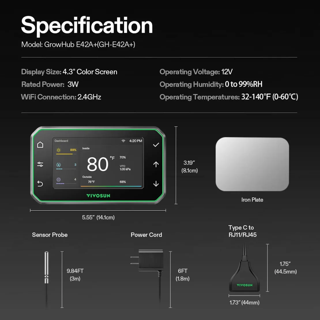 Vivosun GrowHub Controller E42A+ for Grow Tent, Smart Environmental WiFi-Controller with Temperature, Humidity, VPD, Timer, Cycle, Schedule Controls, Cooling - Image 9