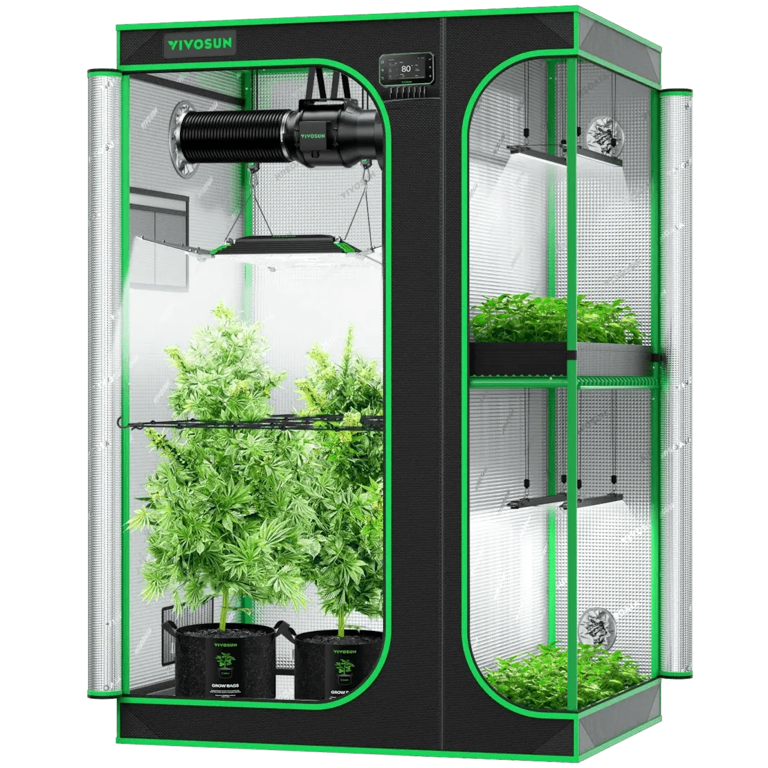 Vivosun Smart 2-in-1 Grow Tent Kit 4x5, 4-Plant Complete System, with WiFi E42A+ Controller, AeroLight Wing AW400 LED Grow Light, and 6-inch AeroZesh G6 Ventilation Combo - Image 9