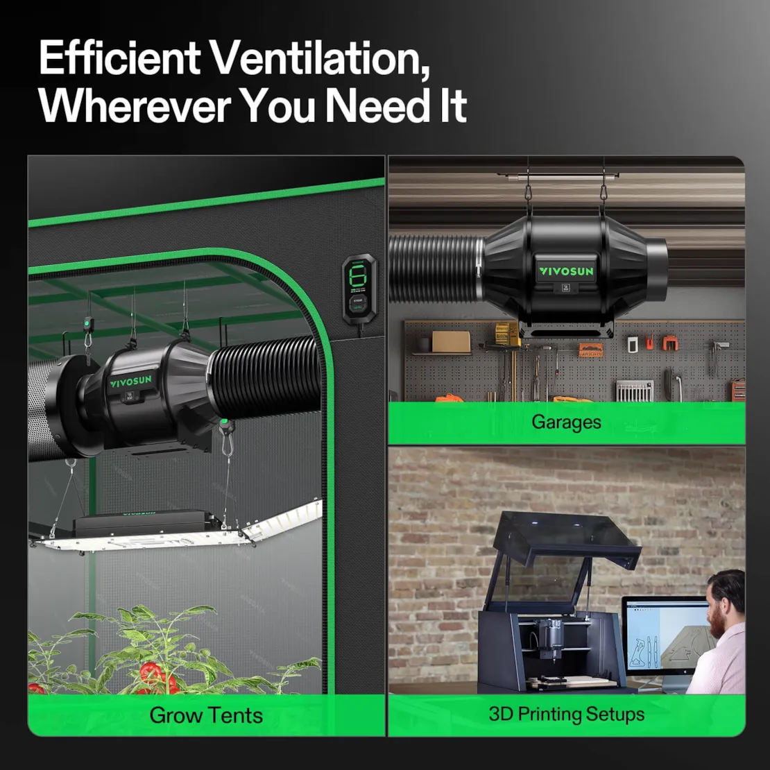 Vivosun Smart Air Filtration Kit 4", AeroZesh T4 Inline Fan with E12 Speed Controller, Carbon Filter & Ducting Combo - Image 2