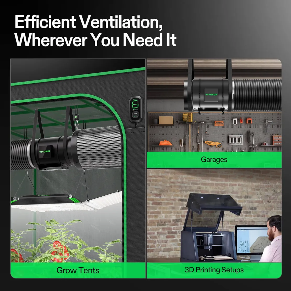 Vivosun Smart Air Filtration Kit 8", AeroZesh G8 Inline Fan with E12 Speed Controller, Carbon Filter & Ducting Combo - Image 2