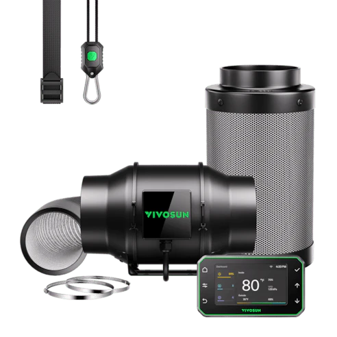 Vivosun Smart Air Filtration PRO G6 Kit 6", AeroZesh G6 Inline Duct Fan w/GrowHub E42A+ Temperature Humidity WiFi-Controller, Carbon Filter & Ducting, Cooling & Ventilation for Grow Tent, Hydroponics