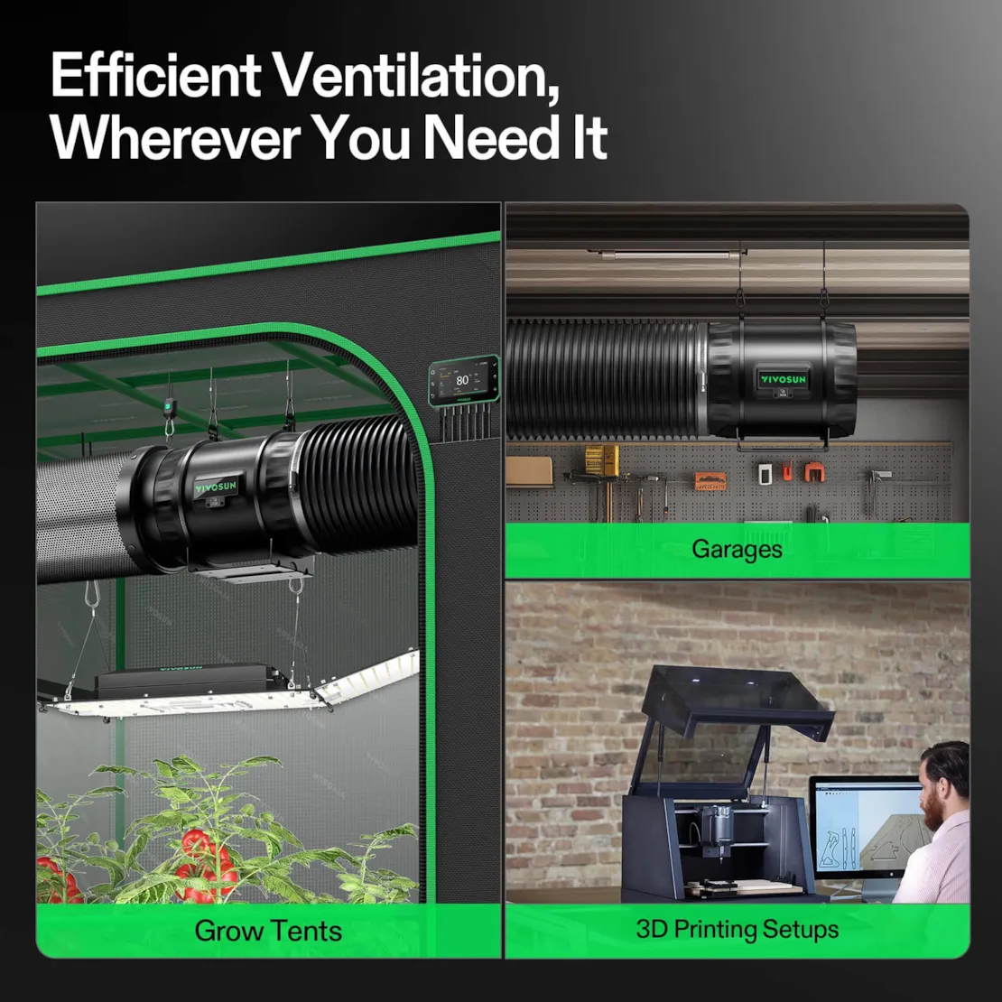 Vivosun Smart Air Filtration PRO Kit 8", AeroZesh T8 Inline Duct Fan with GrowHub E42A+, Temperature Humidity Controller, Carbon Filter & Ducting Ventilation System for Grow Tent, Hydroponics - Image 2