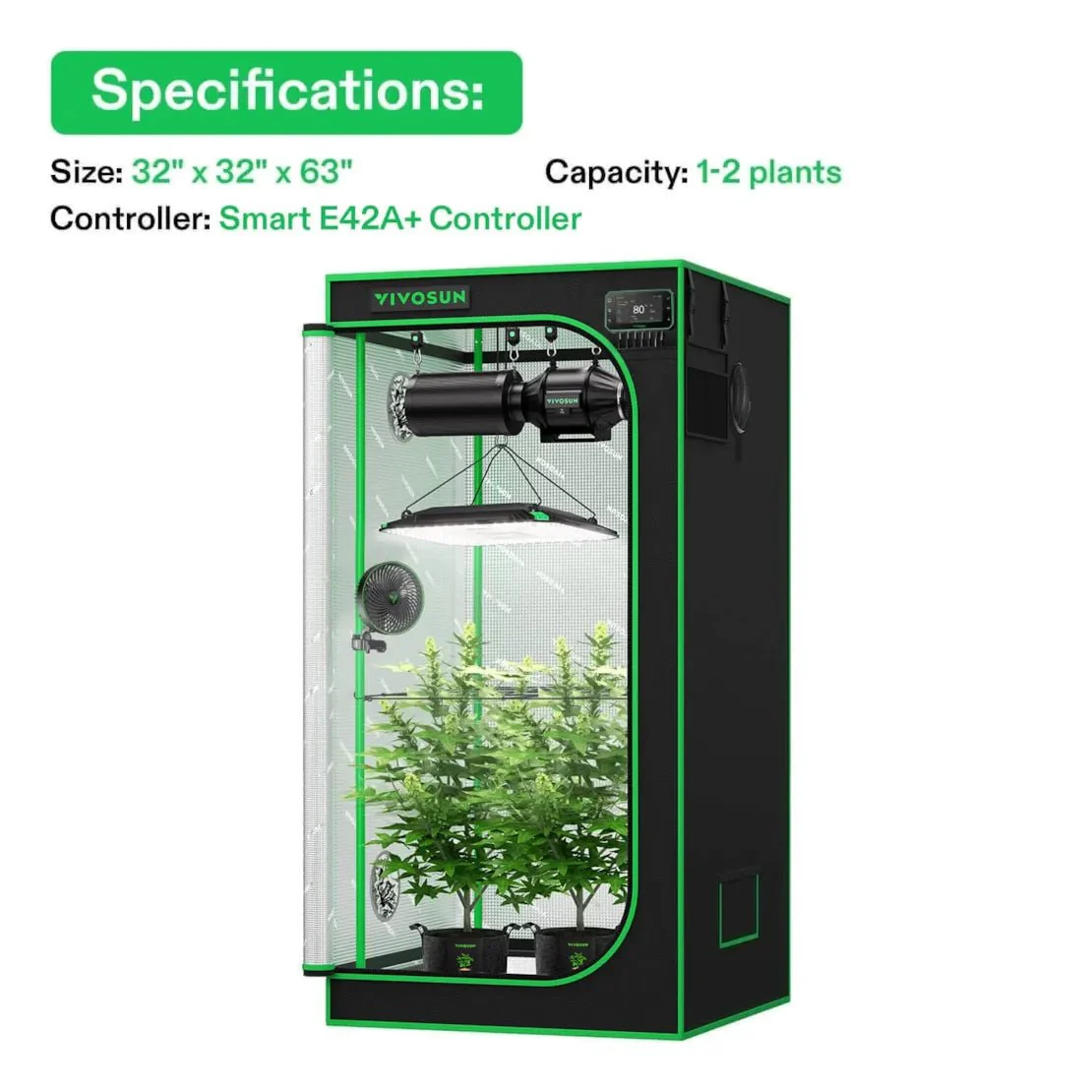 Vivosun Smart Grow Tent Kit Pro 2.7x2.7, 2-Plant Complete System, with WiFi E42A+ Controller, 100W AeroLight LED Grow Light, 4-inch AeroZesh T4 Ventilation Combo, and AeroWave E6 Gen2 Clip-on Fan - Image 11
