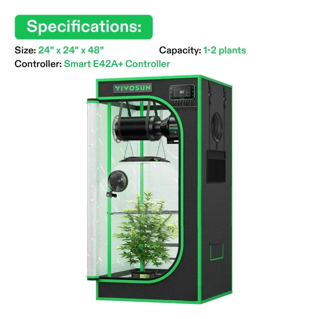Vivosun Smart Grow Tent Kit Pro 2x2, 1-Plant Complete System, with WiFi E42A+ Controller, 100W AeroLight LED Grow Light, 4-inch AeroZesh T4 Ventilation Combo, and AeroWave E6 Gen2 Clip-on Fan - Image 11