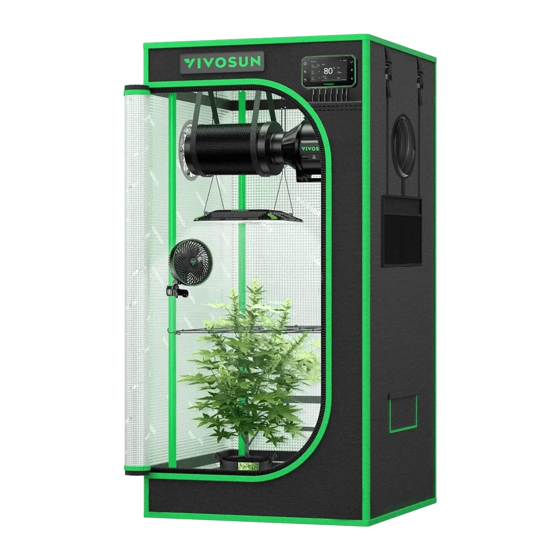 Vivosun Smart Grow Tent Kit Pro 2x2, 1-Plant Complete System, with WiFi E42A+ Controller, 100W AeroLight LED Grow Light, 4-inch AeroZesh T4 Ventilation Combo, and AeroWave E6 Gen2 Clip-on Fan - Image 12