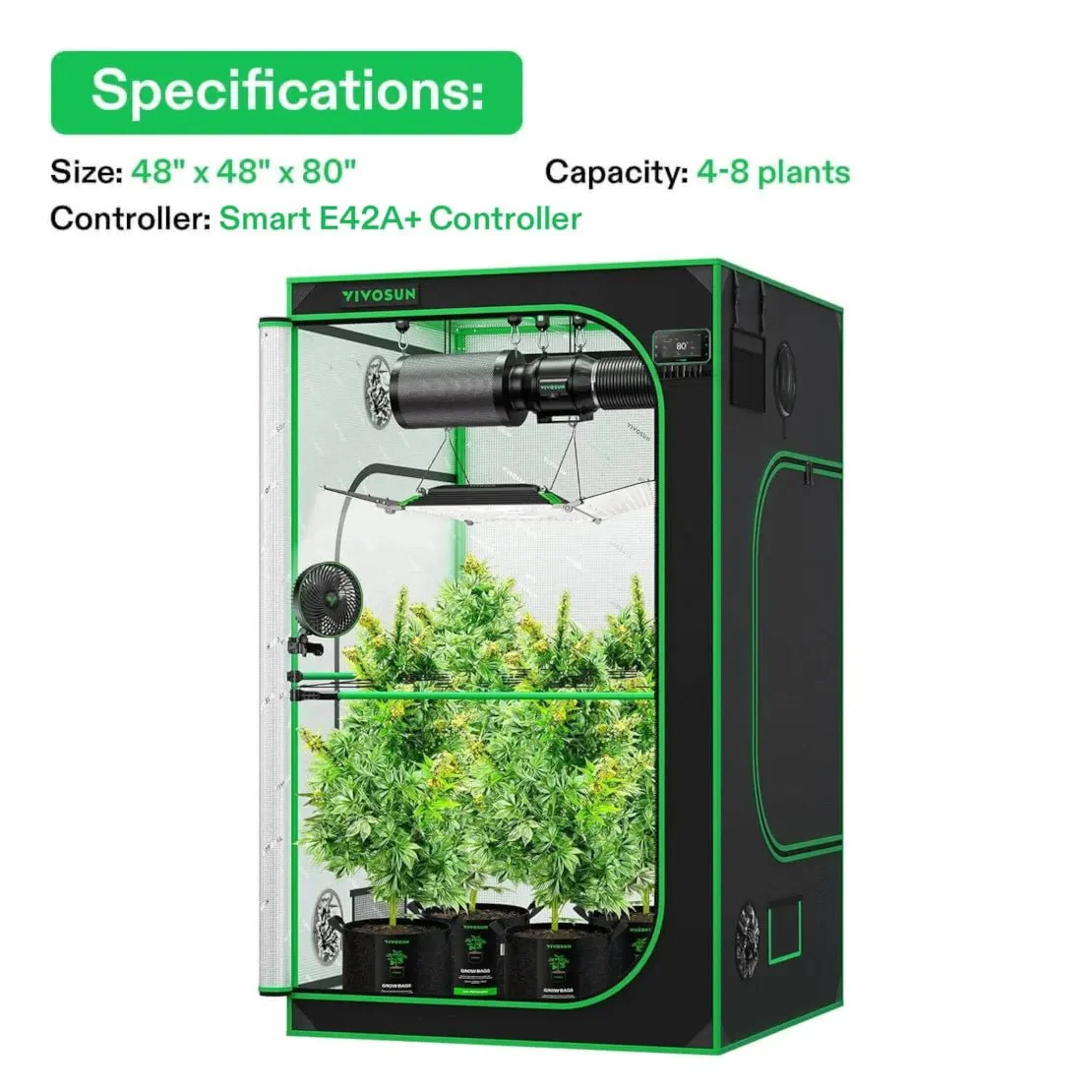 Vivosun Smart Grow Tent Kit Pro 4x4, 4-Plant Complete System, with WiFi E42A+ Controller, 400W AeroLight Wing LED Grow Light, 6-inch AeroZesh T6 Ventilation Combo, and AeroWave E6 Gen2 Clip-on Fan - Image 11