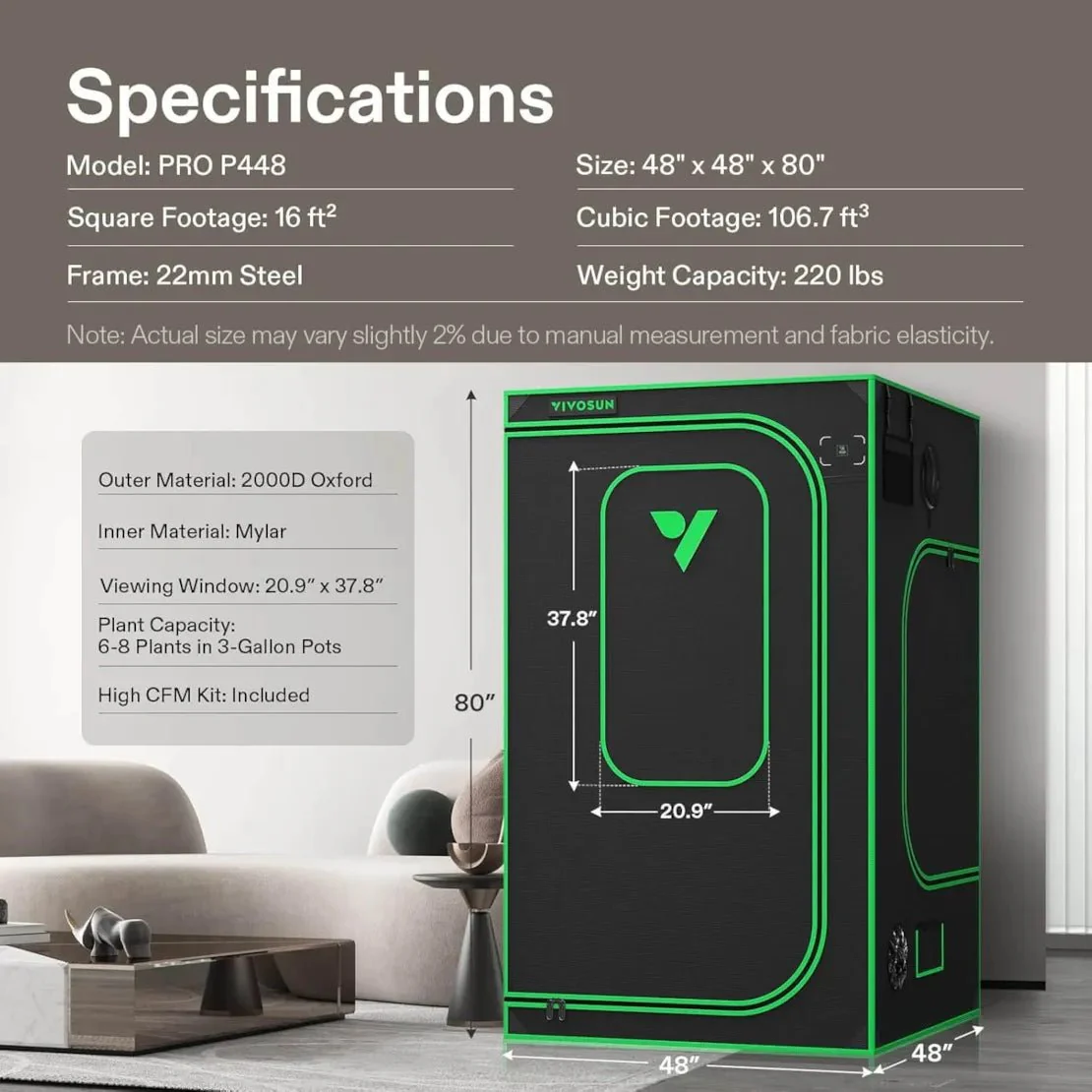Vivosun Smart Grow Tent Kit Pro 4x4, 4-Plant Complete System, with WiFi E42A+ Controller, 400W AeroLight Wing LED Grow Light, 6-inch AeroZesh T6 Ventilation Combo, and AeroWave E6 Gen2 Clip-on Fan - Image 3