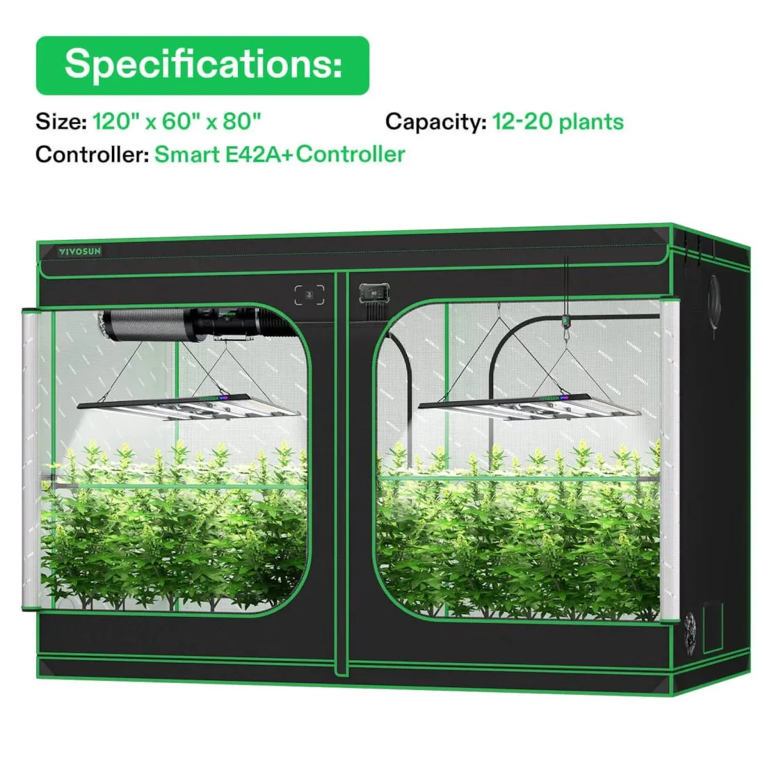 Vivosun Smart Grow Tent Kit Pro 5x10, 12-Plant Complete System, with WiFi E42A+ Controller, 2x 750W LumaLight LED Grow Light, and 8-inch AeroZesh T8 Ventilation Combo - Image 8