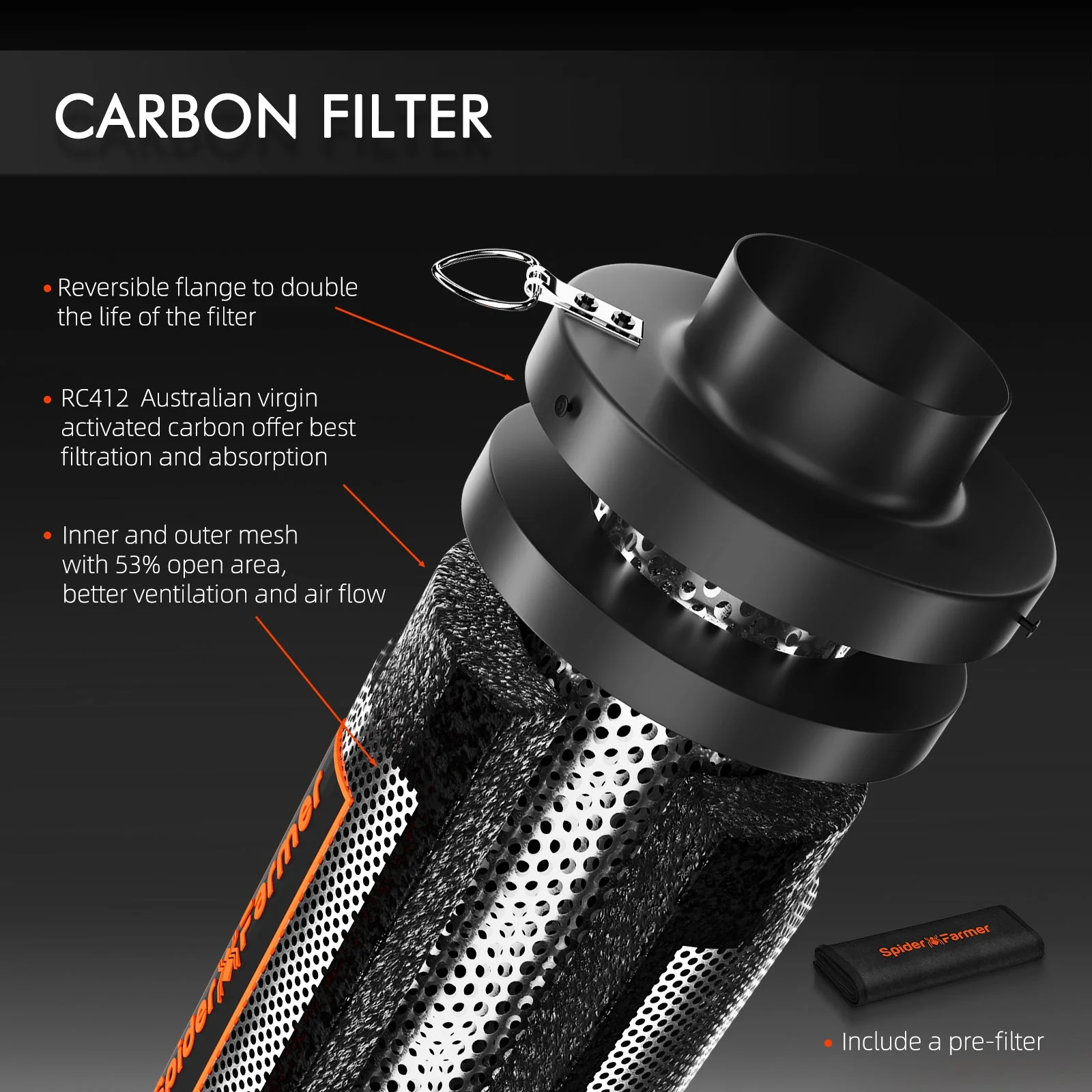 Spider Farmer®Quiet 4” Inline duct Fan Kits 205 CFM with Speed Controller, Carbon Filter Grow Tent Ventilation System, GGS Controller Controllable - Image 5
