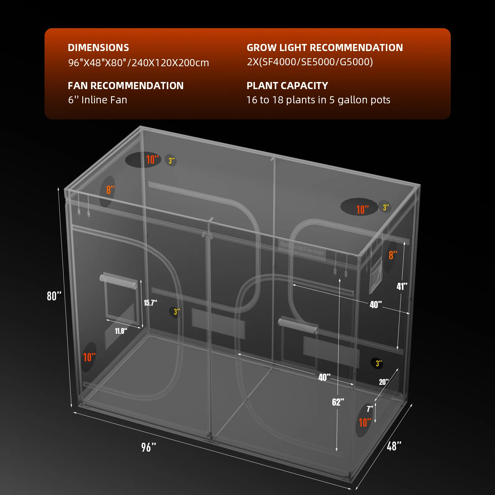 Spider Farmer 8’x4’x6.5′ 240cm x 120cm x 200cm Indoor Grow Tent (Free Grinder) - Image 8