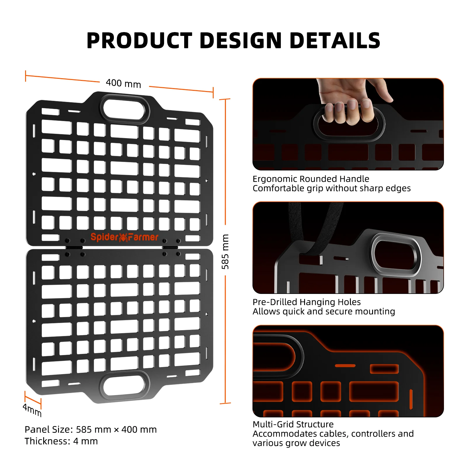Spider Farmer® New Foldable Gear Board for Grow Tent – Heavy-Duty Equipment and Cable Management System, ABS Mounting Panel Organizer for GGS Smart System, Power Strip - Image 2