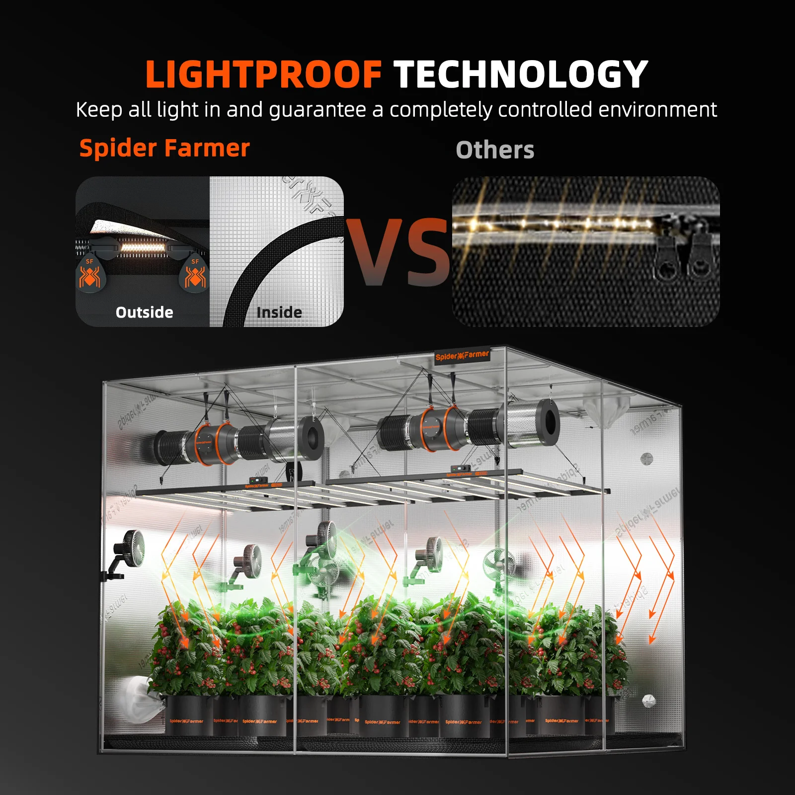 Spider Farmer 8’x8’x6.5′ 240cm x 240cm x 200cm Indoor Grow Tent 1680D Hydroponic Plant Room for Optimal Plant Growth & Climate Control - Image 7