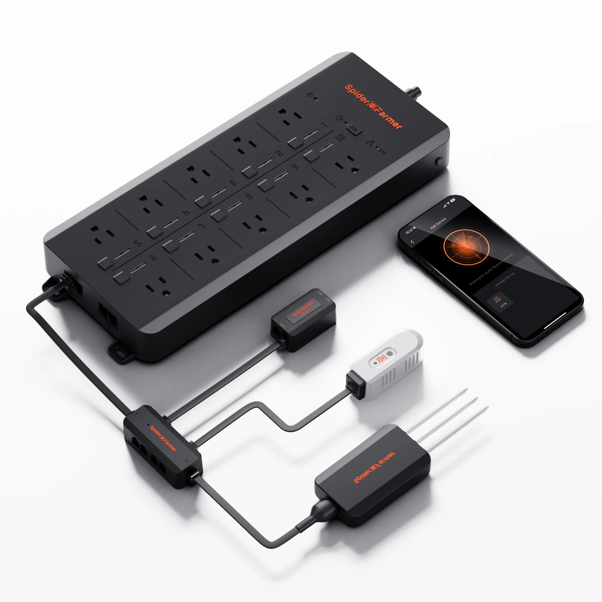 Spider Farmer GGS AC10 Power Strip with 10 Outlets for Grow Tent Climate Control, Featuring Temperature, Humidity, VPD Monitoring, Scheduling, Historical Data Tracking, Bluetooth & WiFi Connectivity