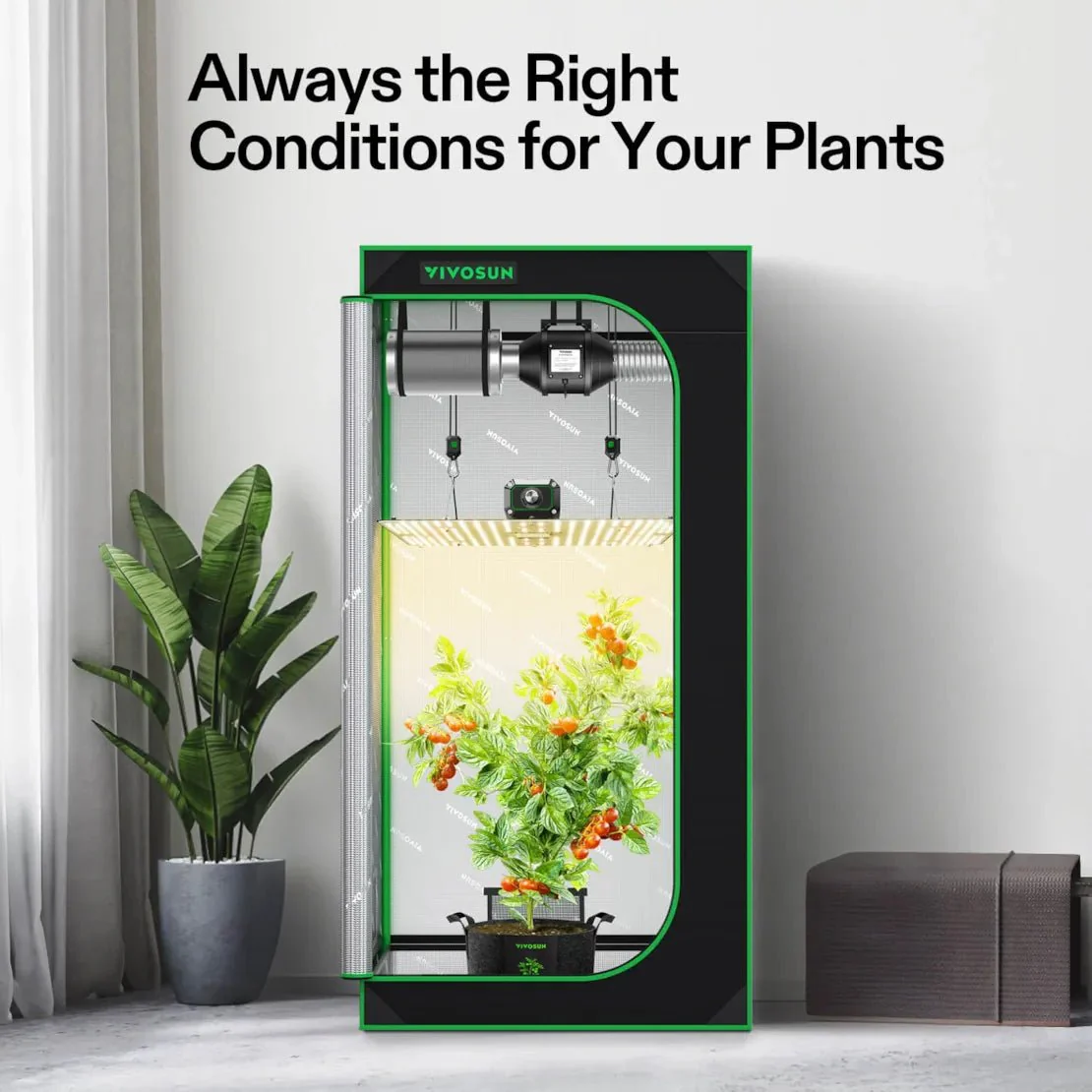 Vivosun Starter Grow Tent Kit, 2.7 × 2.7ft 2-Plant System, WiFi-Controlled Grow System with Full Spectrum LED Grow Light, Automatic Ventilation, GrowHub Outlet A22 with Temperature and Humidity Sensor - Image 7