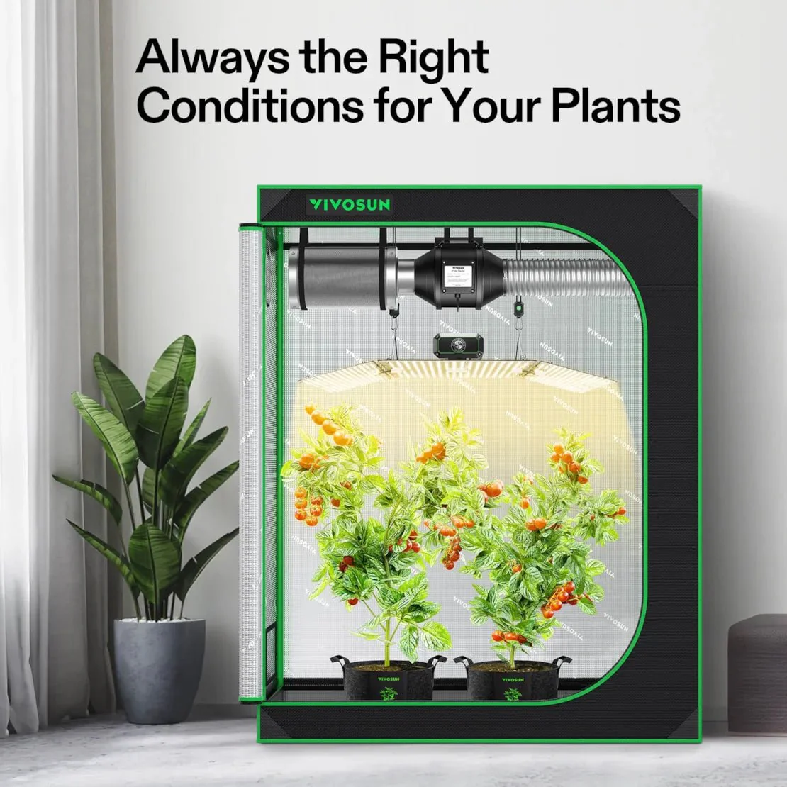 Vivosun Starter Grow Tent Kit, 4 × 2ft 2-Plant System, WiFi-Controlled Grow System with Full Spectrum LED Grow Light, Automatic Ventilation, GrowHub Outlet A22 with Temperature and Humidity Sensor - Image 7