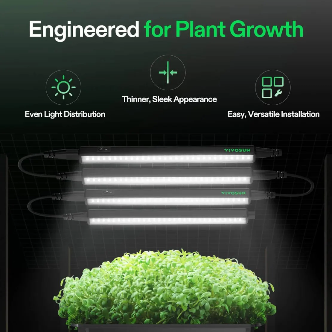 Vivosun T5 Grow Lights for Indoor Plants, 5000K Full Spectrum 56W (8 x 7W), 1FT LED Plant Light Strip with Timer & Dimming Controller for Seed Starting, 8-Pack - Image 3