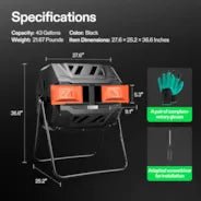 Vivosun Tumbling Composter Dual Rotating Batch Compost Bin 43 Gallon Orange - Image 8